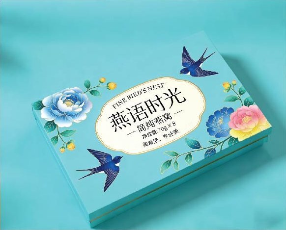 Blue floral bird's nest gift box, lid and base