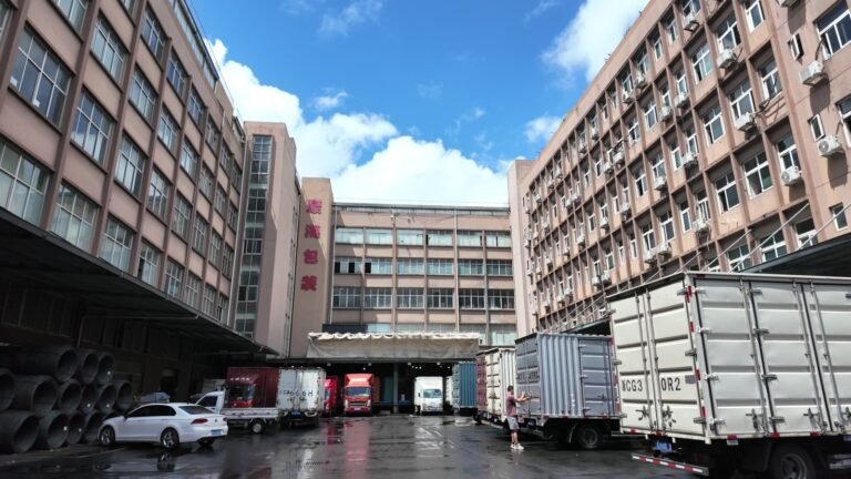Haohai factory buildings and loading yard with delivery trucks