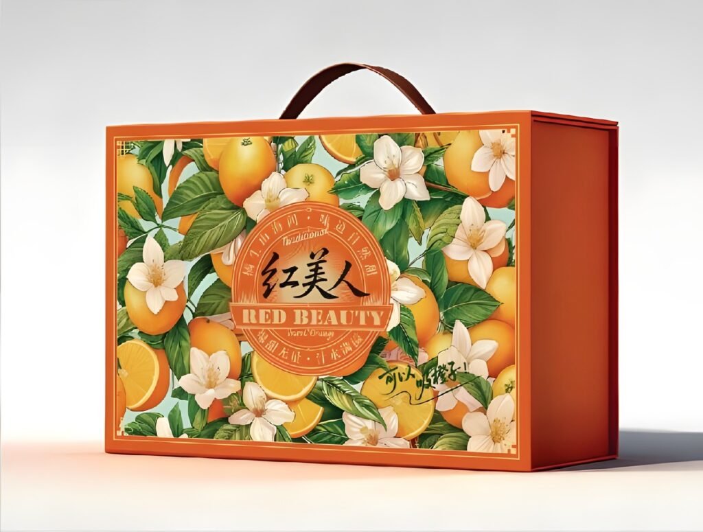Fruit gift box with handle, orange blossom print