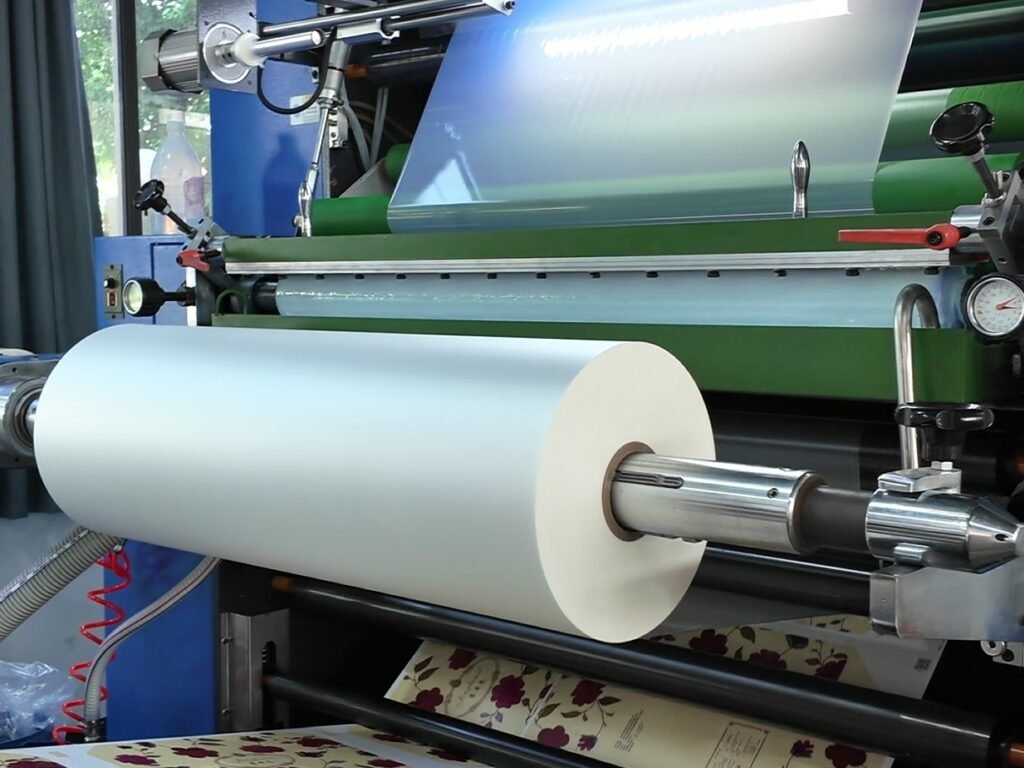 Film laminating machine applying film to printed sheets