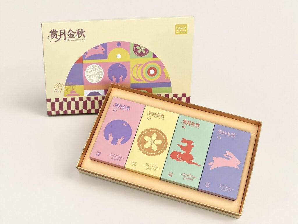 Mooncake gift box with four colourful printed inner boxes