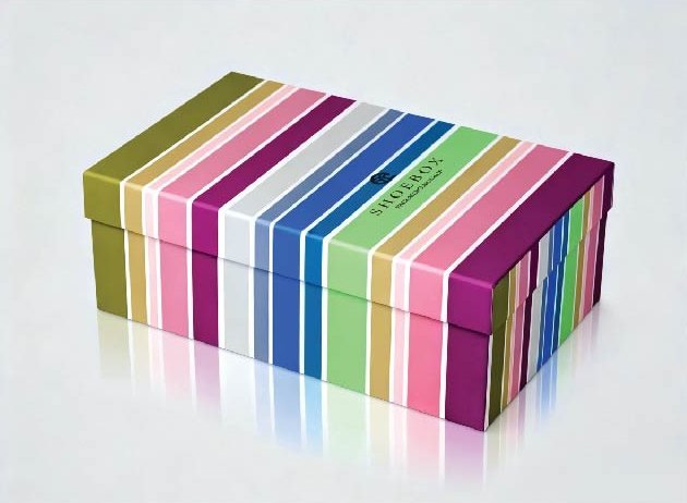 Lid and base shoe box with multicolour stripe print