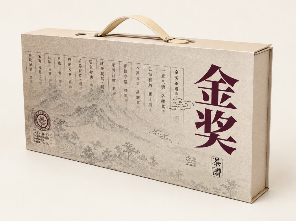 Cream tea gift box with landscape print and carry handle, in our sample room